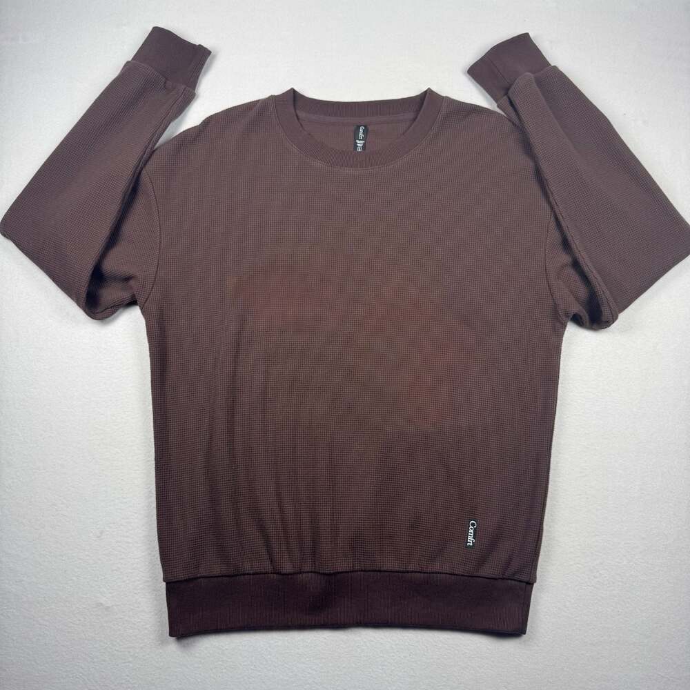 Comfrt Waffle Knit Crewneck Long Sleeve Pullover - Brown